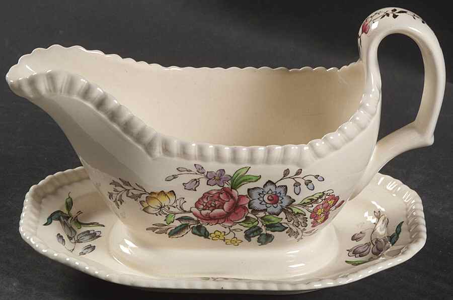 Romney (Gadroon Shape) Gravy Boat with Attached Underplate by Spode-1