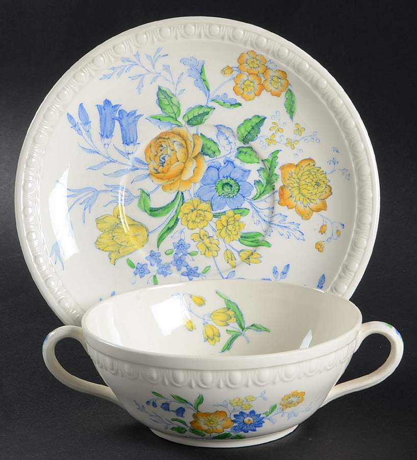 Romney (Centurion Shape) Footed Cream Soup Bowl & Saucer Set by Spode-1