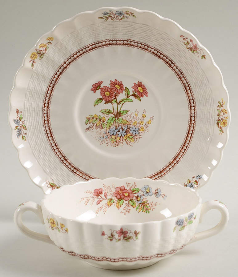Rosalie Footed Cream Soup Bowl & Saucer Set by Spode-1