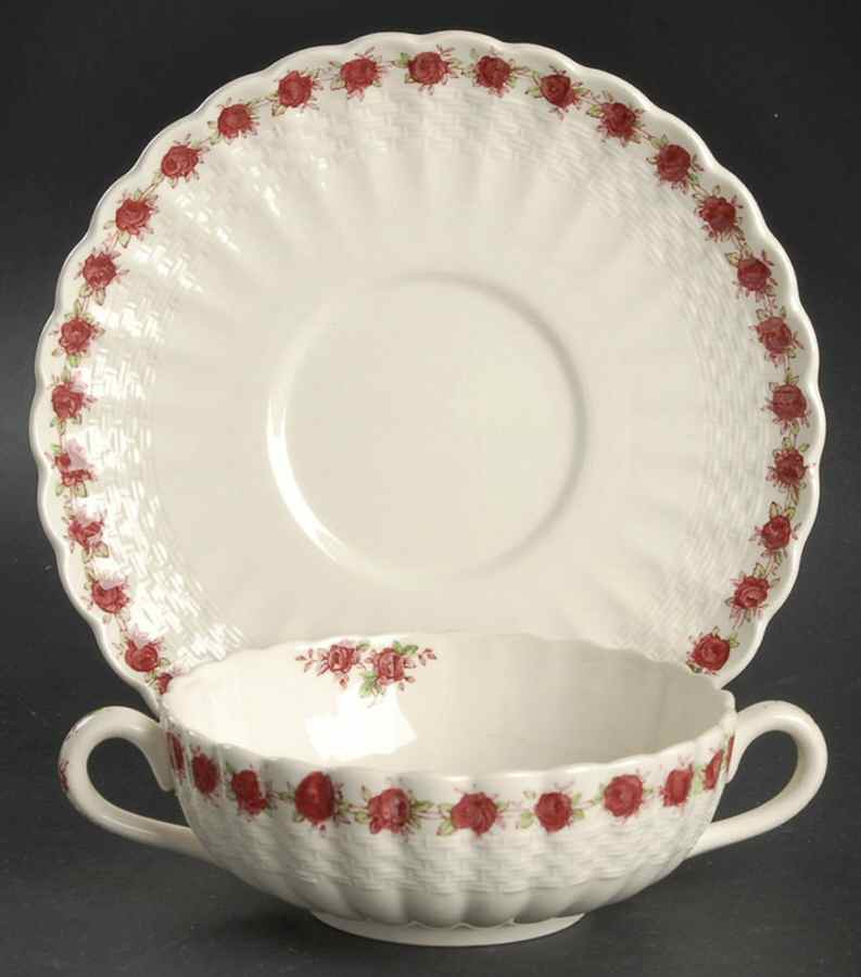Rosedale Flat Cream Soup Bowl & Saucer Set by Spode-1