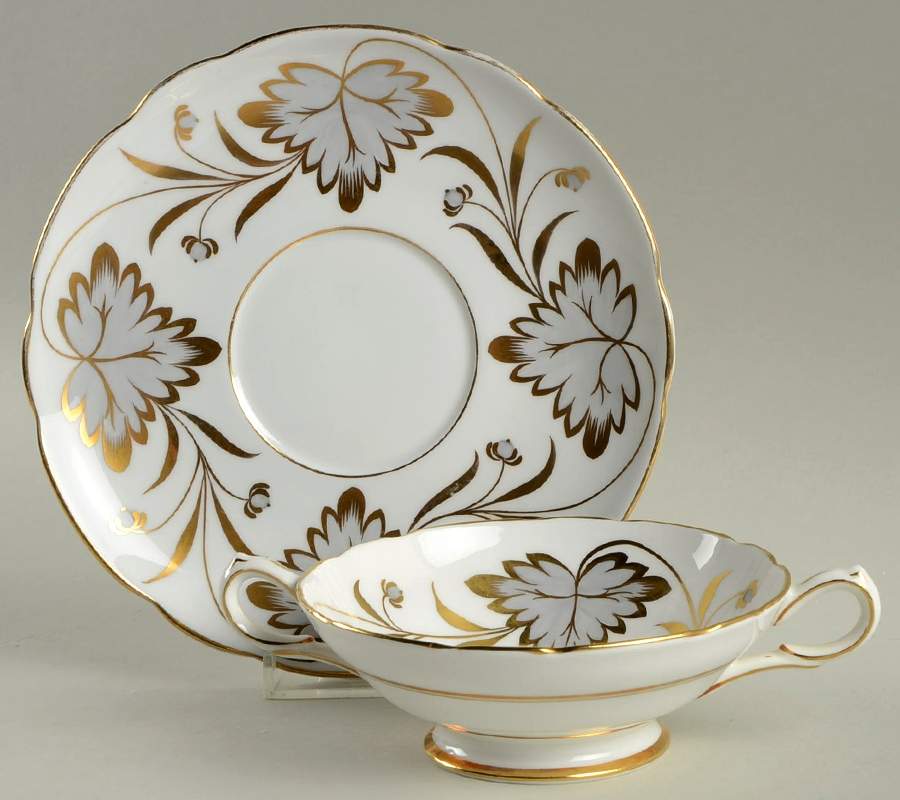 Rosslyn Gray Footed Cream Soup Bowl & Saucer Set by Spode-1