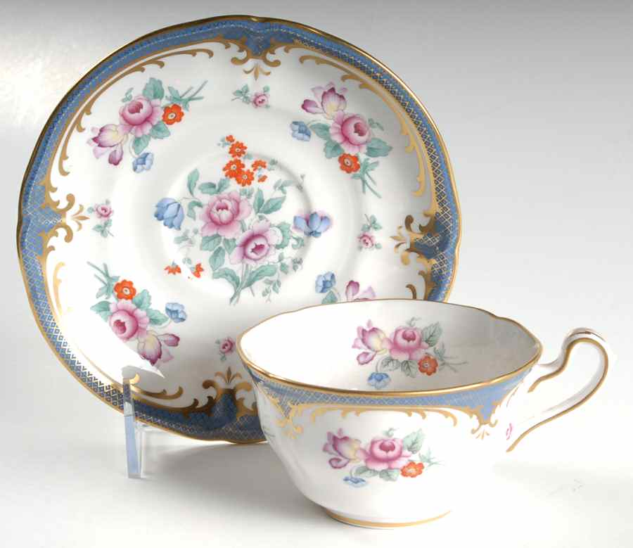 Savoy Blue Flat Cup & Saucer Set by Spode-1