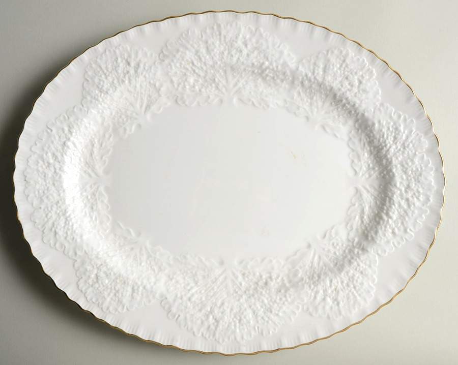 Savoy White (Gold Trim) 15" Oval Serving Platter by Spode-1