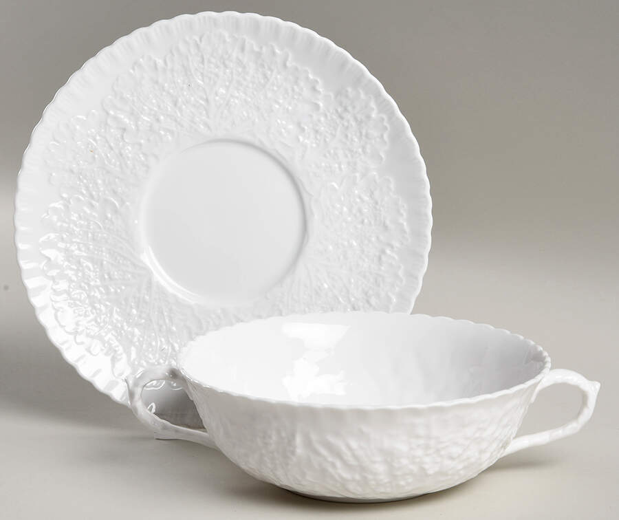 Savoy White (No Trim) Flat Cream Soup Bowl & Saucer Set by Spode-1