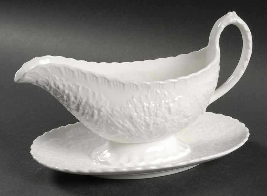 Savoy White (No Trim) Gravy Boat with Attached Underplate by Spode-1