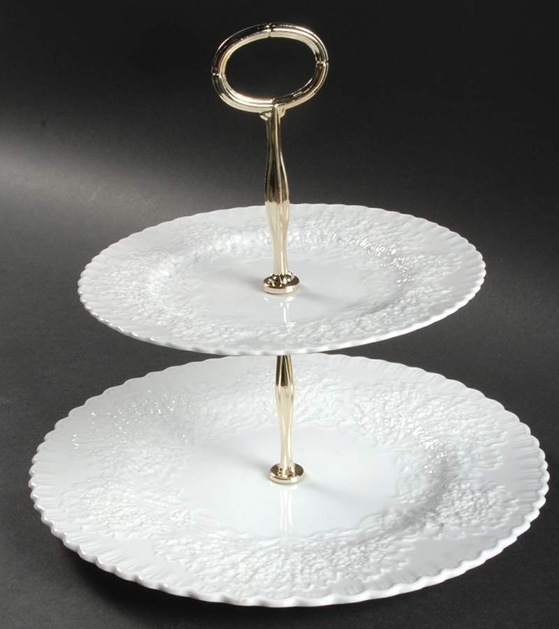 Savoy White (No Trim) 2 Tiered Serving Tray (Dinner & Salad Plate) by Spode-1