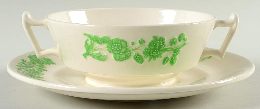Shamrock Footed Cream Soup Bowl & Saucer Set by Spode-1