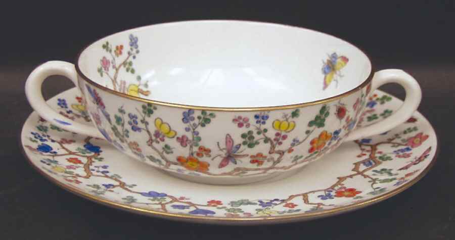 Shanghai Footed Cream Soup Bowl & Saucer Set by Spode-1