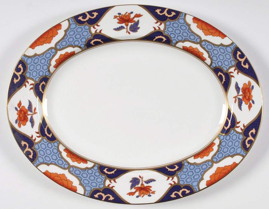 Shima Border 13" Oval Serving Platter by Spode-1