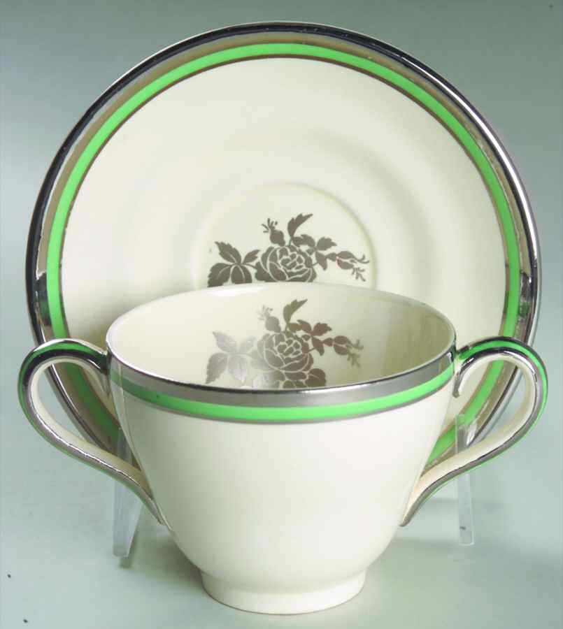 Silver Rose Footed Bouillon Cup & Saucer by Spode-1