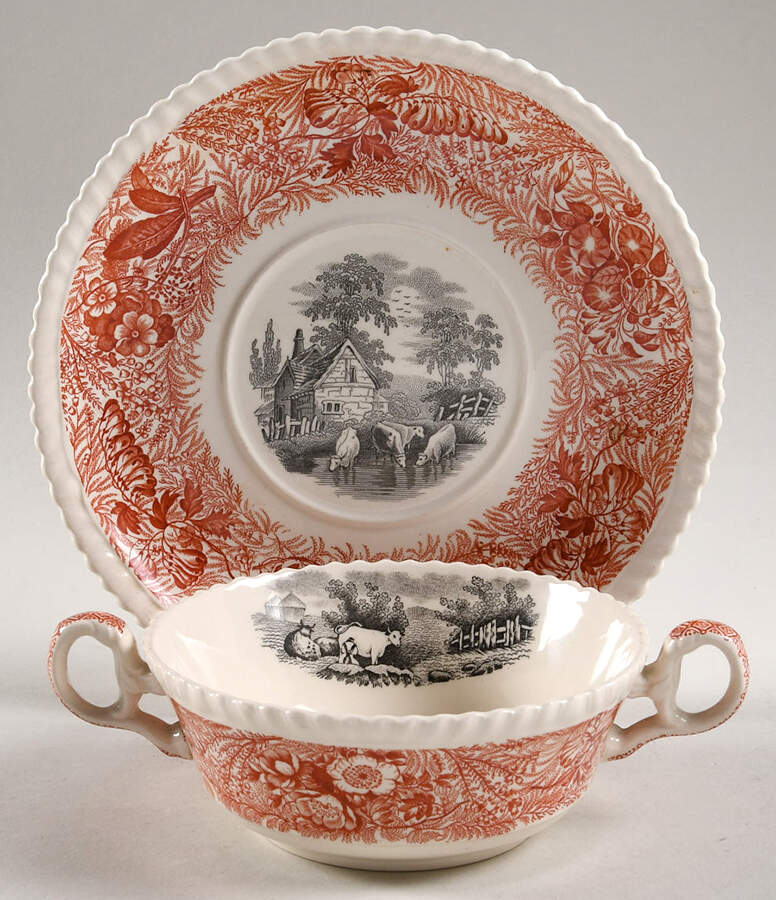 SP8 Flat Cream Soup Bowl & Saucer Set by Spode-1