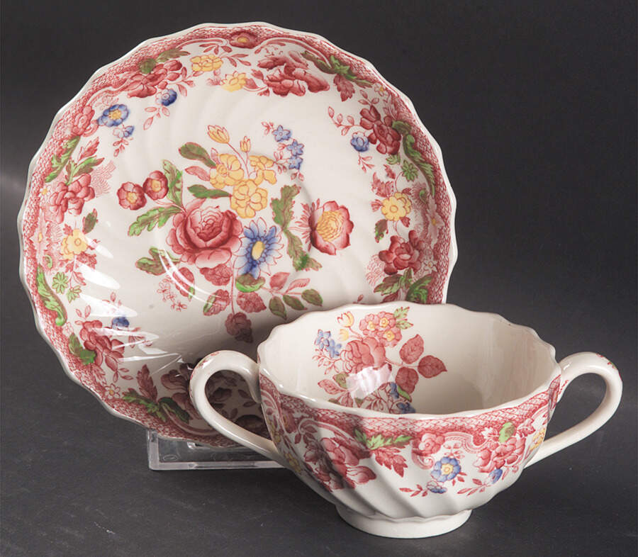 Spode's Bouquet Flat Bouillon Cup & Saucer by Spode-1