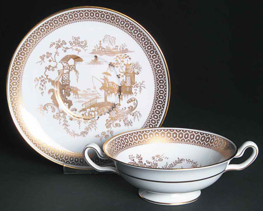 Spode's Garden Footed Cream Soup Bowl & Saucer Set by Spode-1