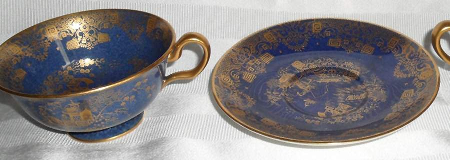 Spode's Garden Blue and Gold Footed Cup & Saucer Set by Spode-1
