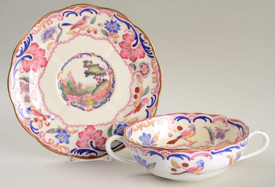 Spode's Gobelin (Scalloped, Gold Trim) Flat Cream Soup Bowl & Saucer Set by Spode-1