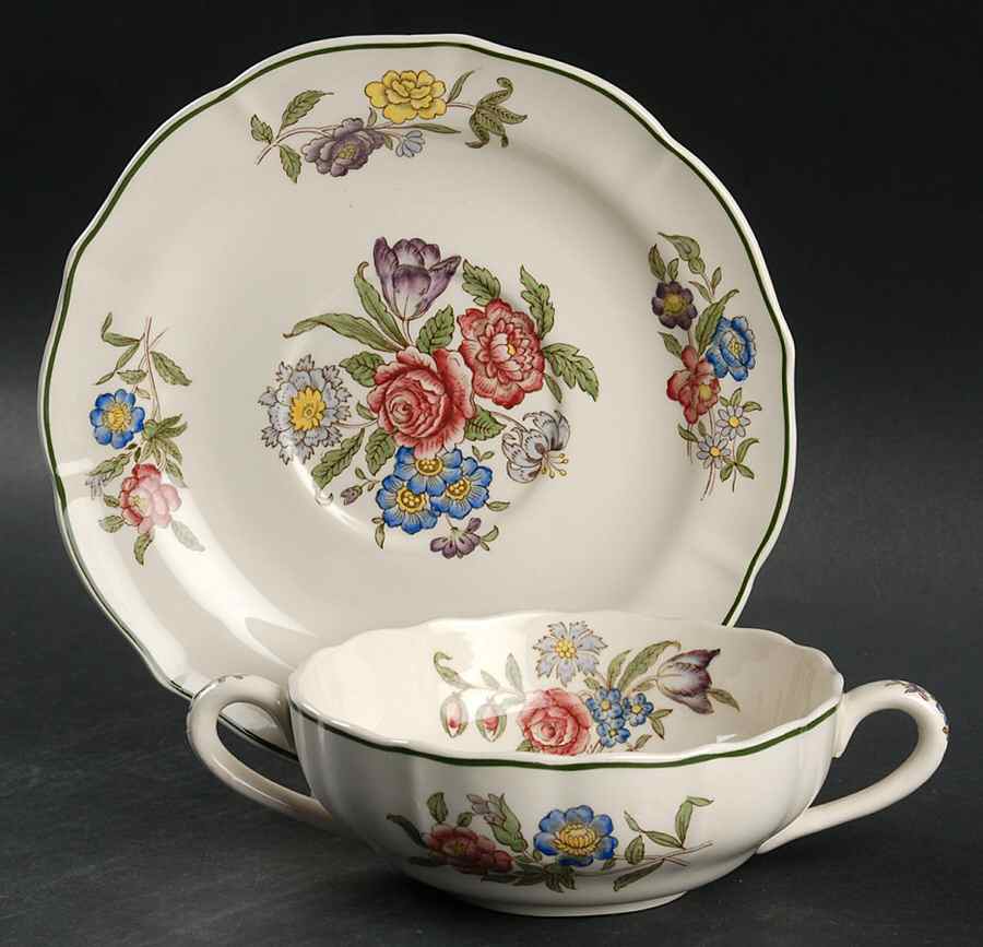 Springtime Flat Cream Soup Bowl & Saucer Set by Spode-1