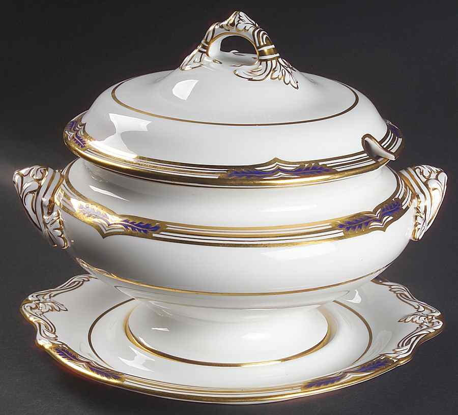 Stafford Blue Leaf Tureen & Lid w/Underplate by Spode-1