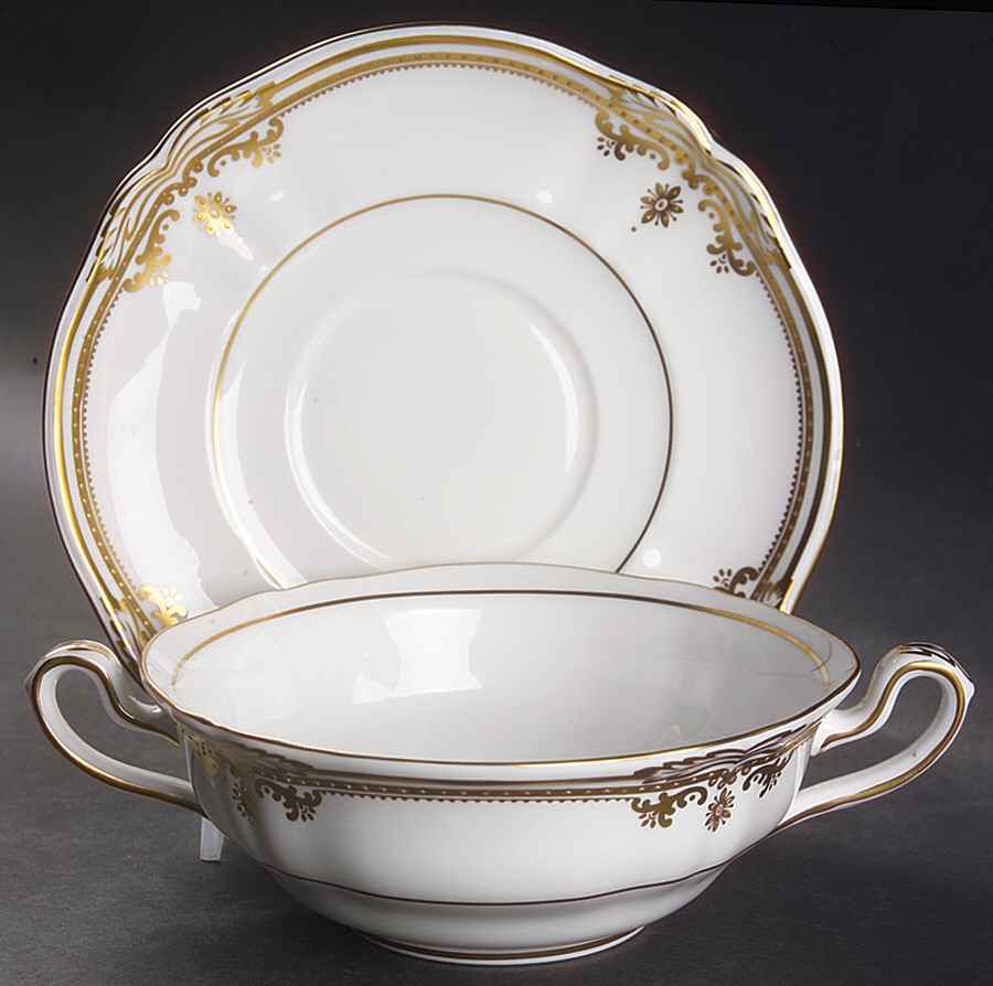 Stafford White Flat Cream Soup Bowl & Saucer Set by Spode-1