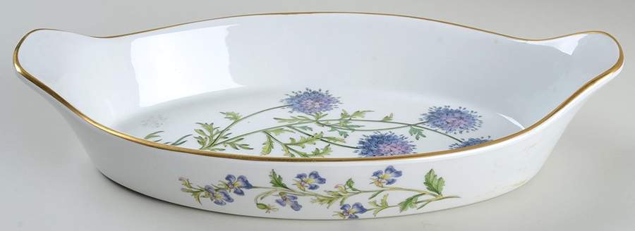 Stafford Flowers 14" Oval Handled Sole Dish-Oven To Table by Spode-1
