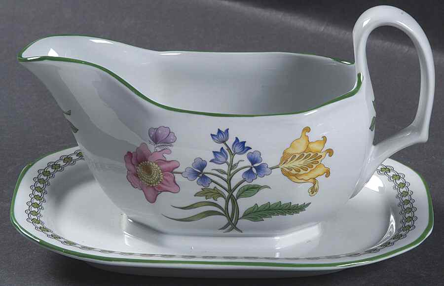 Summer Palace (Fine Stone) Gravy Boat with Attached Underplate by Spode-1