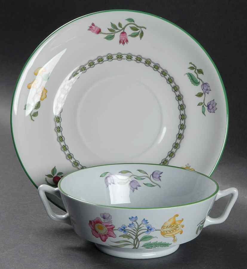 Summer Palace (Fine Stone) Footed Cream Soup Bowl & Saucer Set by Spode-1