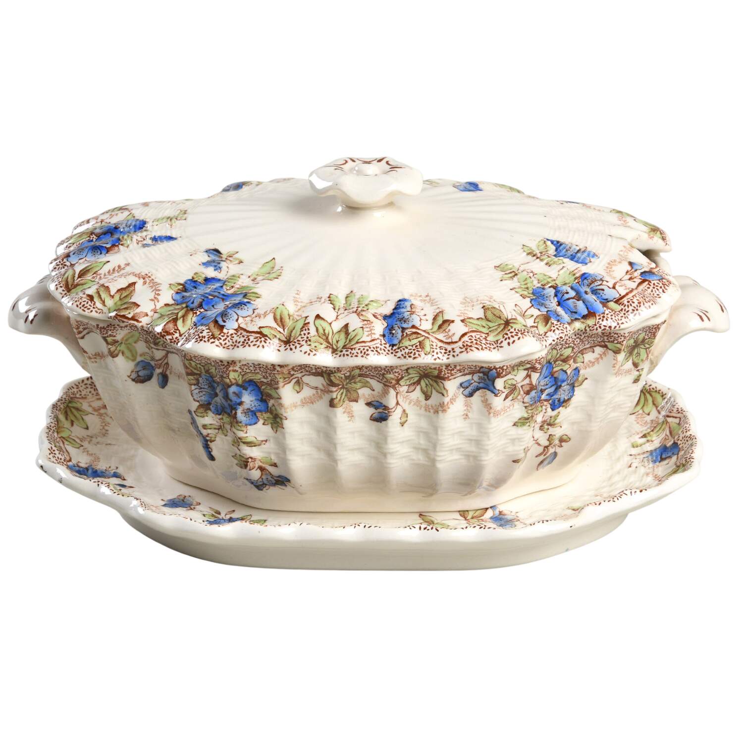 Sydney Blue Gravy Boat & Lid w/Underplate by Spode-1