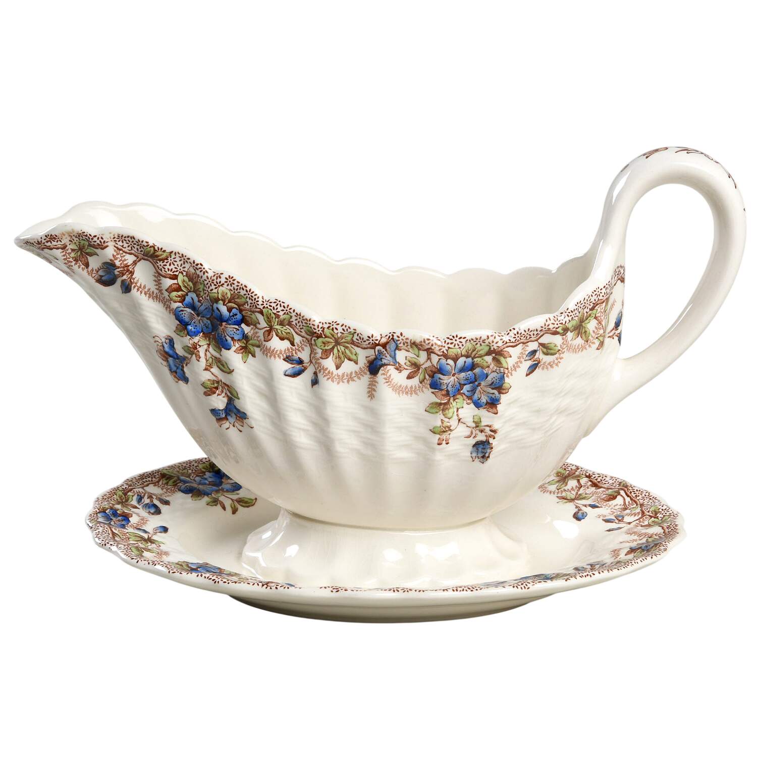 Sydney Blue Gravy Boat with Attached Underplate by Spode-1