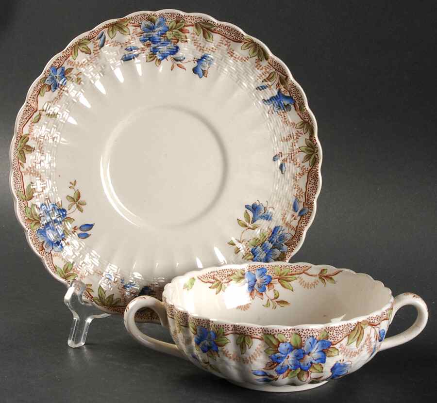 Sydney Blue Flat Cream Soup Bowl & Saucer Set by Spode-1