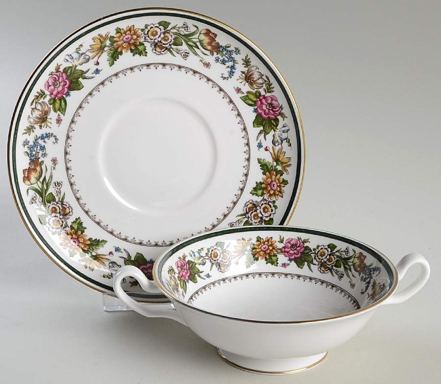 Tapestry Footed Cream Soup Bowl & Saucer Set by Spode-1