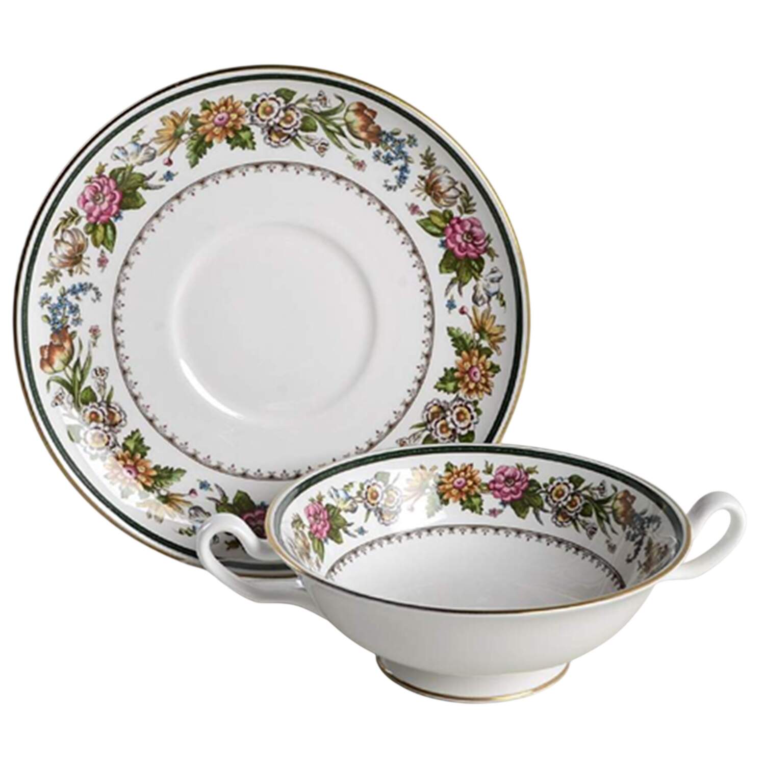 Tapestry Footed Cream Soup Bowl & Saucer Set by Spode-1