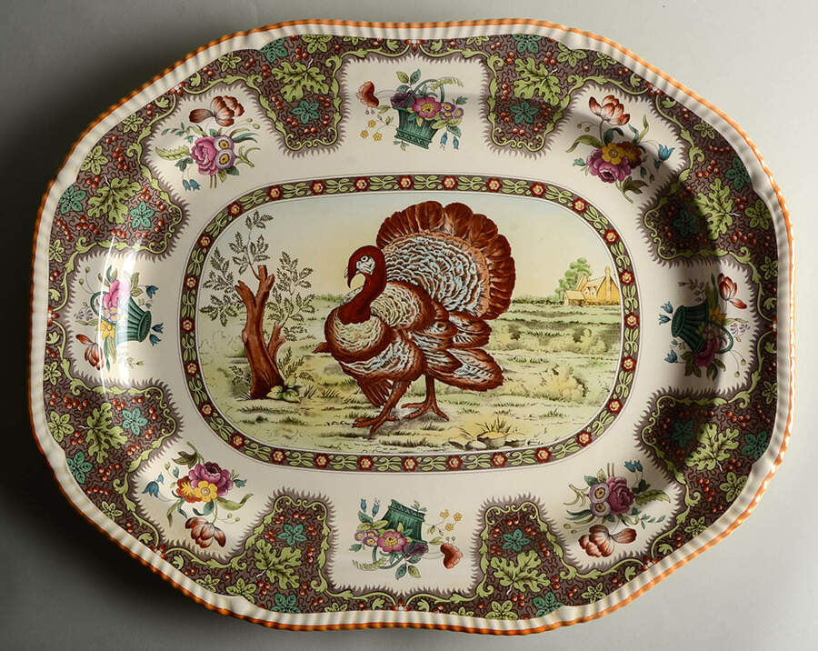 Thanksgiving (Orange Trim) 23" Oval Serving Platter by Spode-1