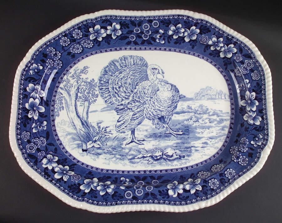 Tower Blue (Game Bird In Center) 23" Oval Serving Platter by Spode-1