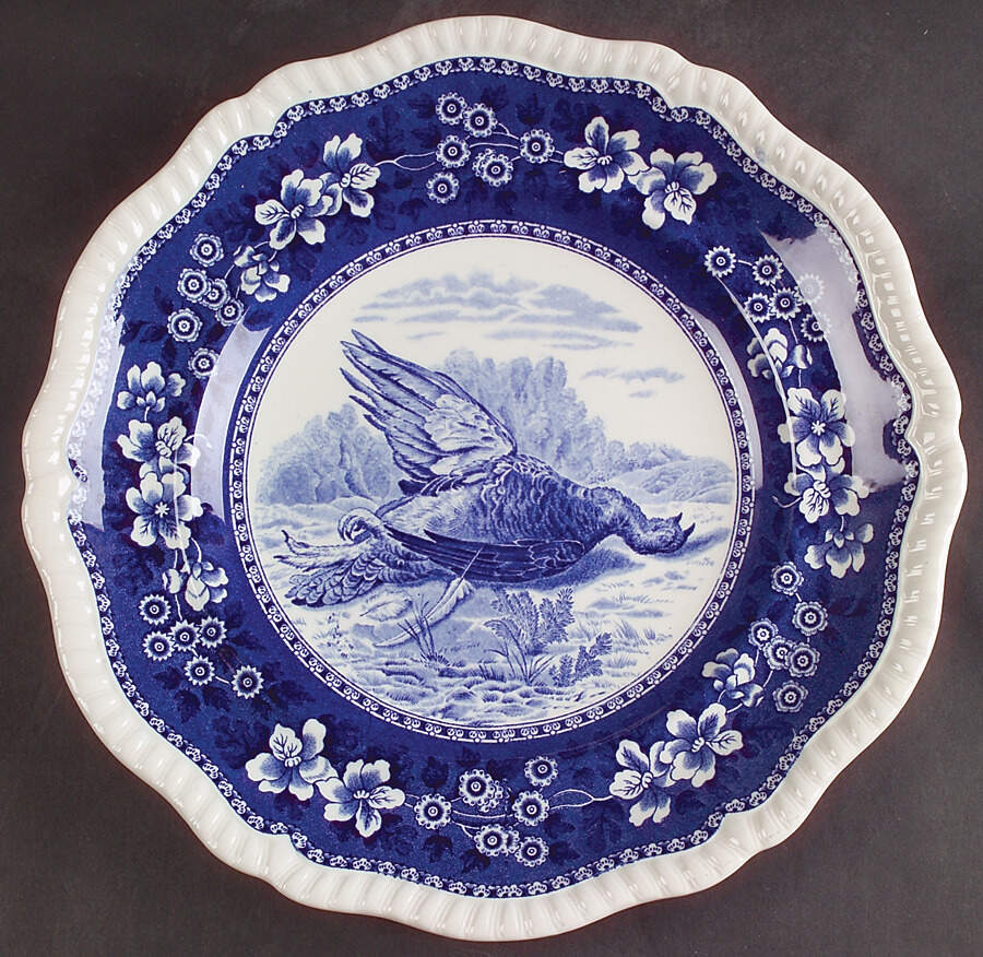 Tower Blue (Game Bird In Center) Dinner Plate by Spode-1