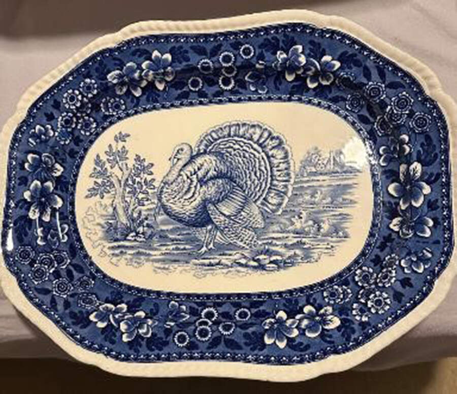 Tower Blue (Game Bird In Center) 18" Oval Serving Platter by Spode-1