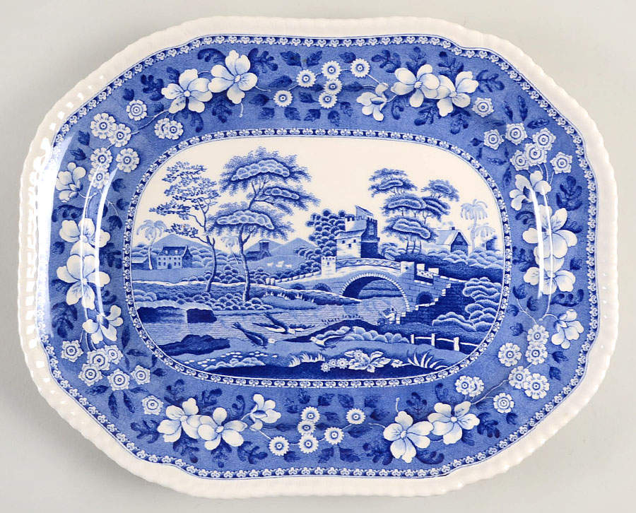 Tower Blue (Newer Backstamp) 15" Oval Serving Platter by Spode-1