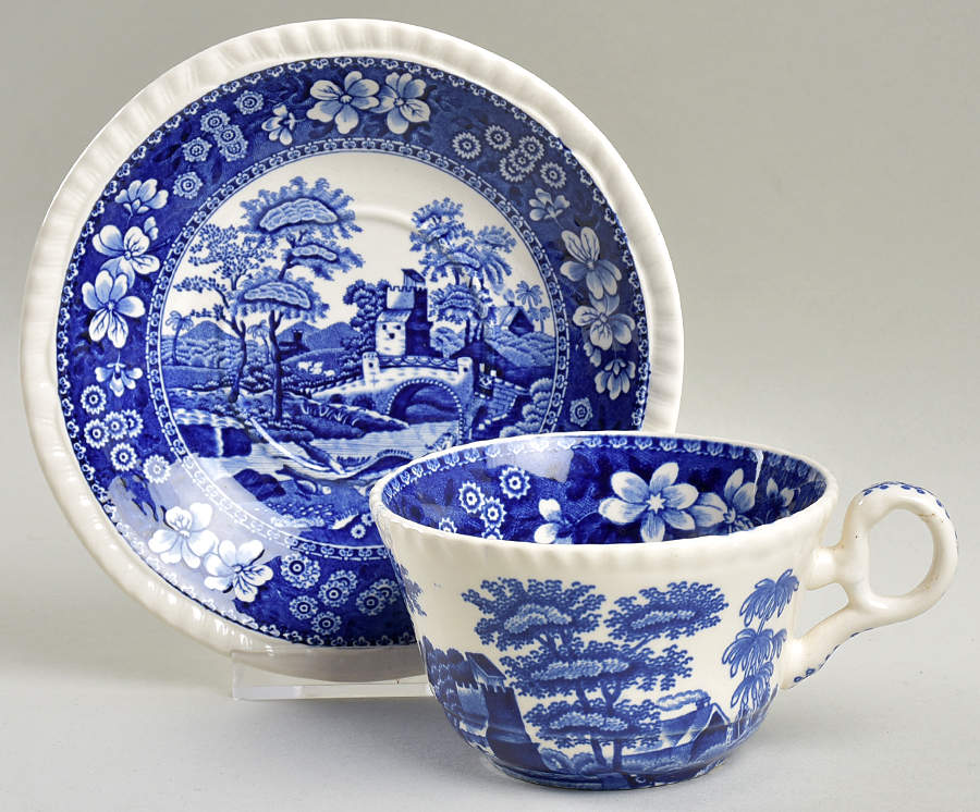 Tower Blue (Newer Backstamp) Flat Cup & Saucer Set by Spode-1