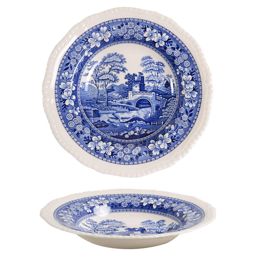 Tower Blue (Newer Backstamp) Large Rim Soup Bowl by Spode-1