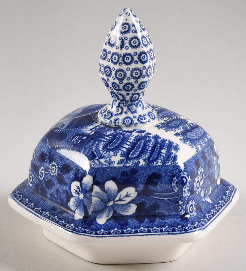 Tower Blue (Newer Backstamp) Lid for Medium Hexagonal Giner Jar by Spode-1