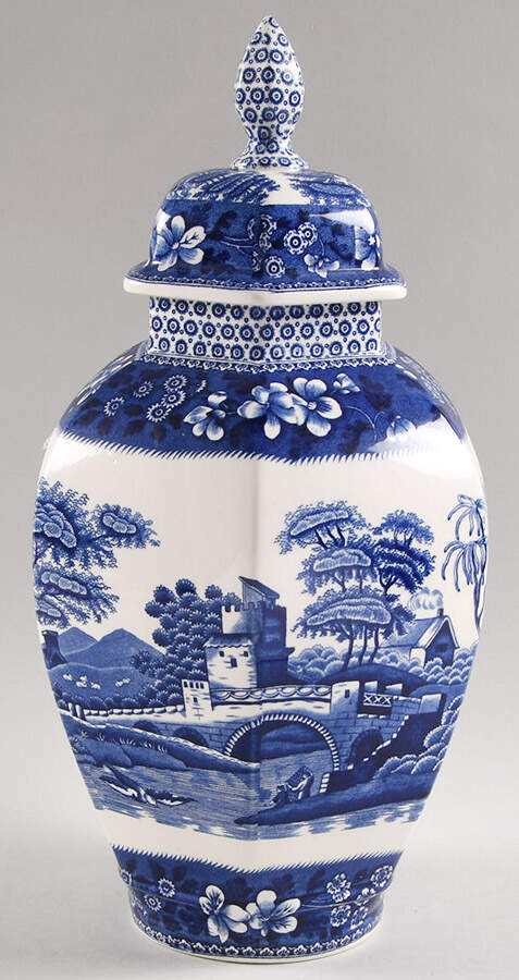 Tower Blue (Newer Backstamp) Medium Hexagonal Ginger Jar & Lid by Spode-1