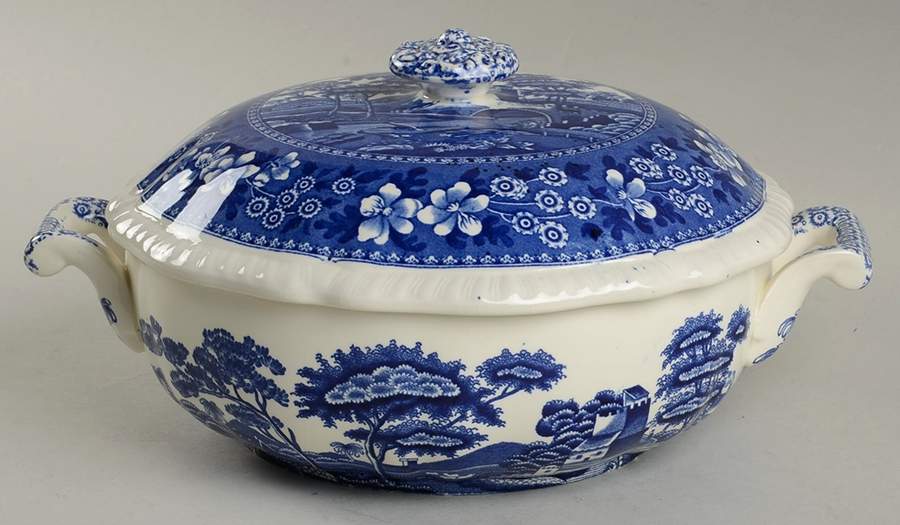 Tower Blue (Newer Backstamp) Round Covered Vegetable by Spode-1