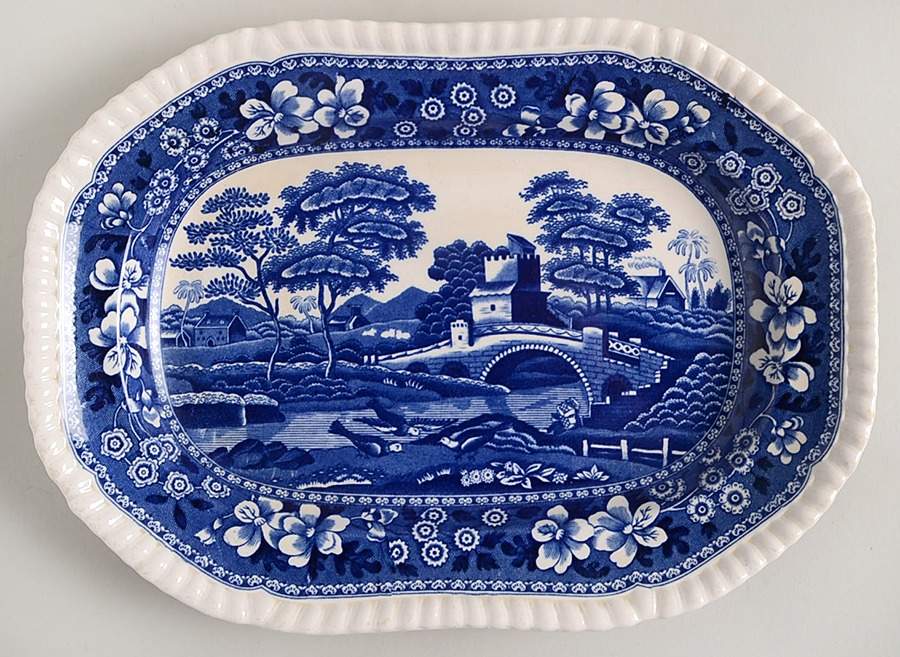 Tower Blue (Newer Backstamp) 10" Oval Serving Platter by Spode-1