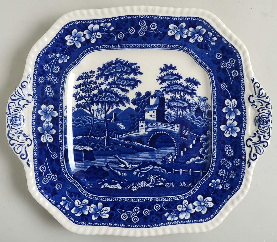 Tower Blue (Newer Backstamp) Square Handled Cake Plate by Spode-1