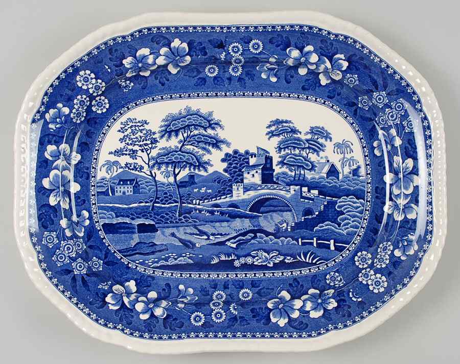 Tower Blue (Newer Backstamp) 14" Oval Serving Platter by Spode-1