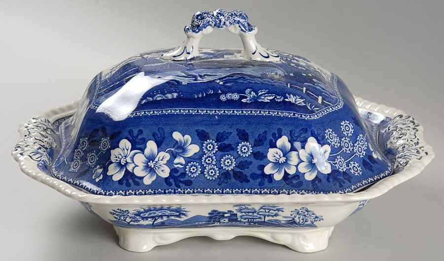 Tower Blue (Newer Backstamp) Rectangular Covered Vegetable by Spode-1
