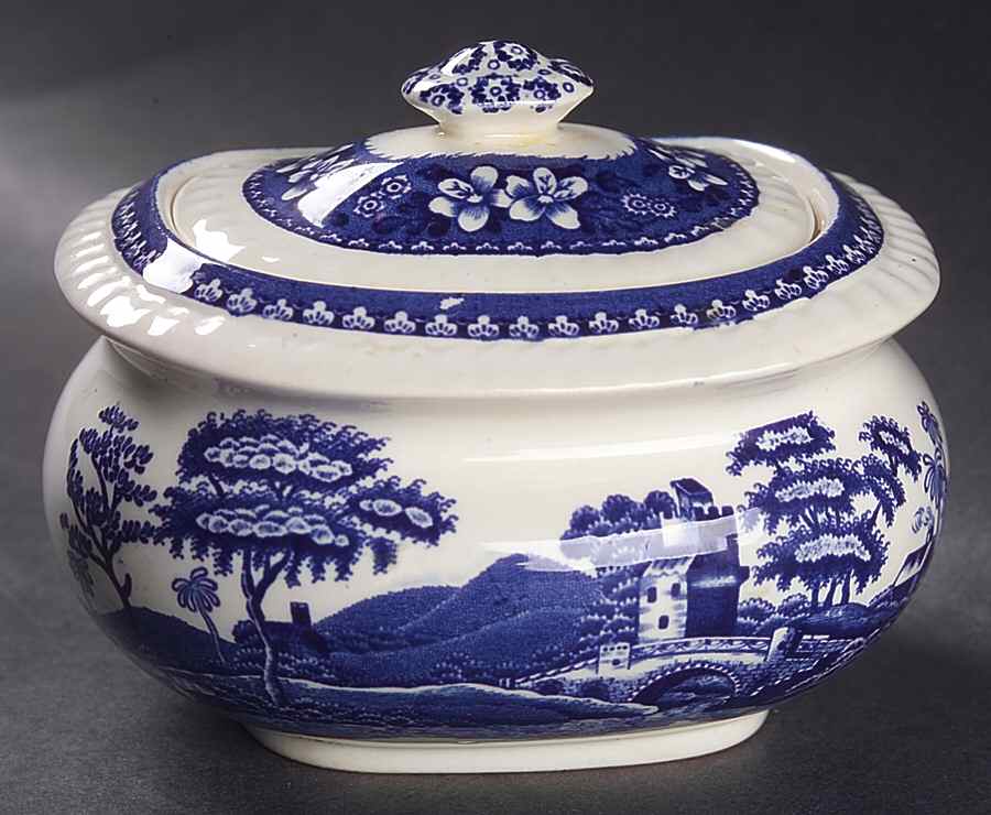 Tower Blue (Newer Backstamp) Sugar Bowl & Lid by Spode-1