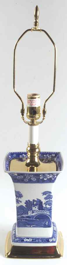Tower Blue (Newer Backstamp) Electric Square Vase Lamp No Shade by Spode-1