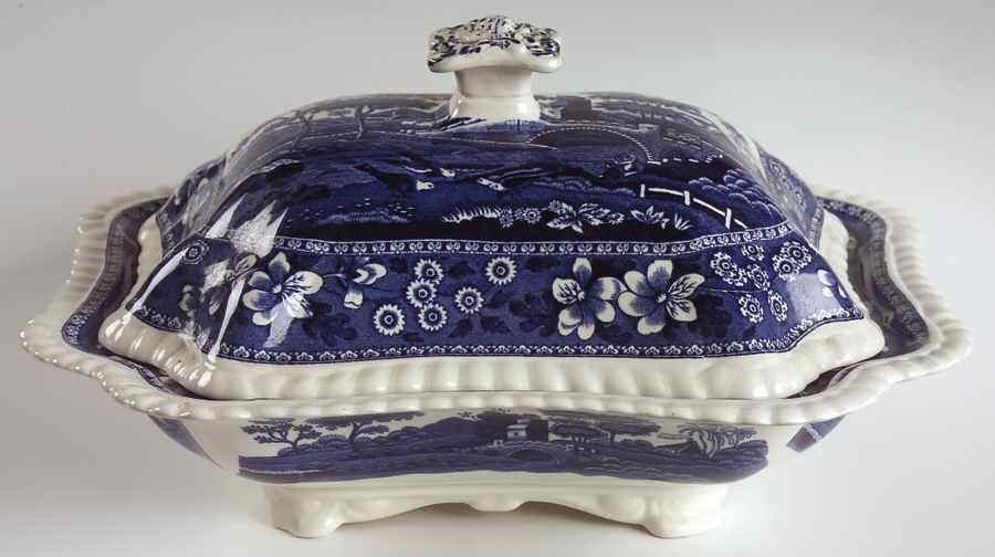 Tower Blue (Newer Backstamp) Rectangular Covered Vegetable by Spode-1