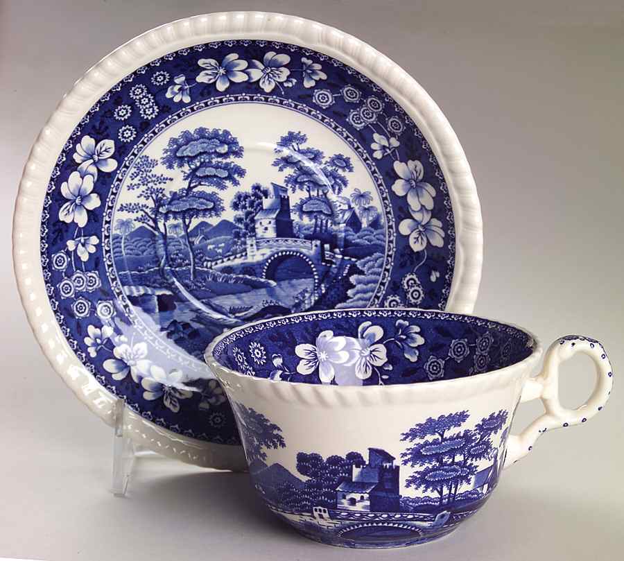 Tower Blue (Newer Backstamp) Breakfast Cup & Saucer Set by Spode-1