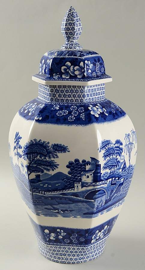 Tower Blue (Newer Backstamp) Large Hexagonal Ginger Jar & Lid by Spode-1