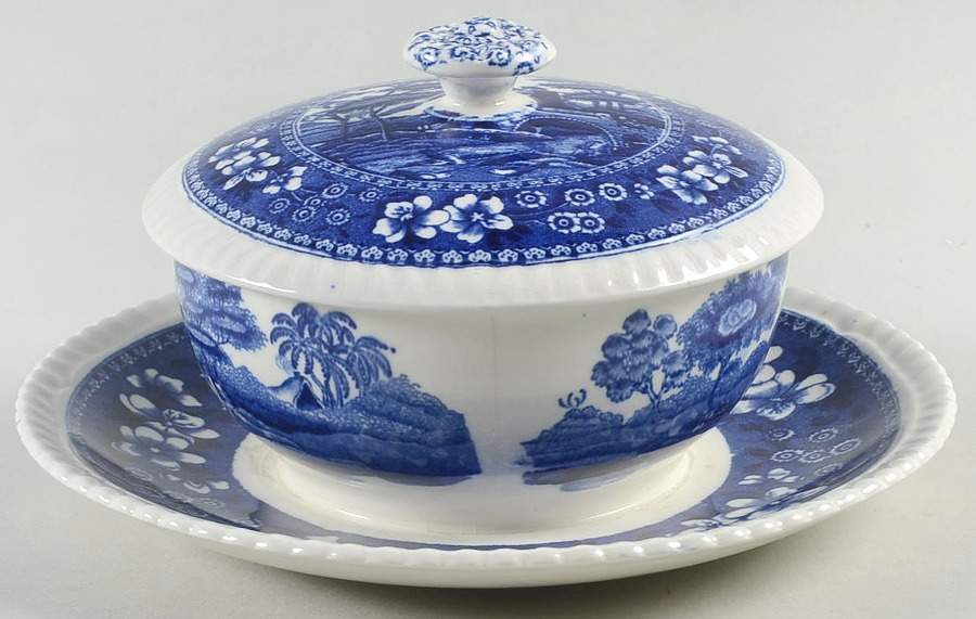 Tower Blue (No #, Older, Gadroon) Butter Box & Lid by Spode-1